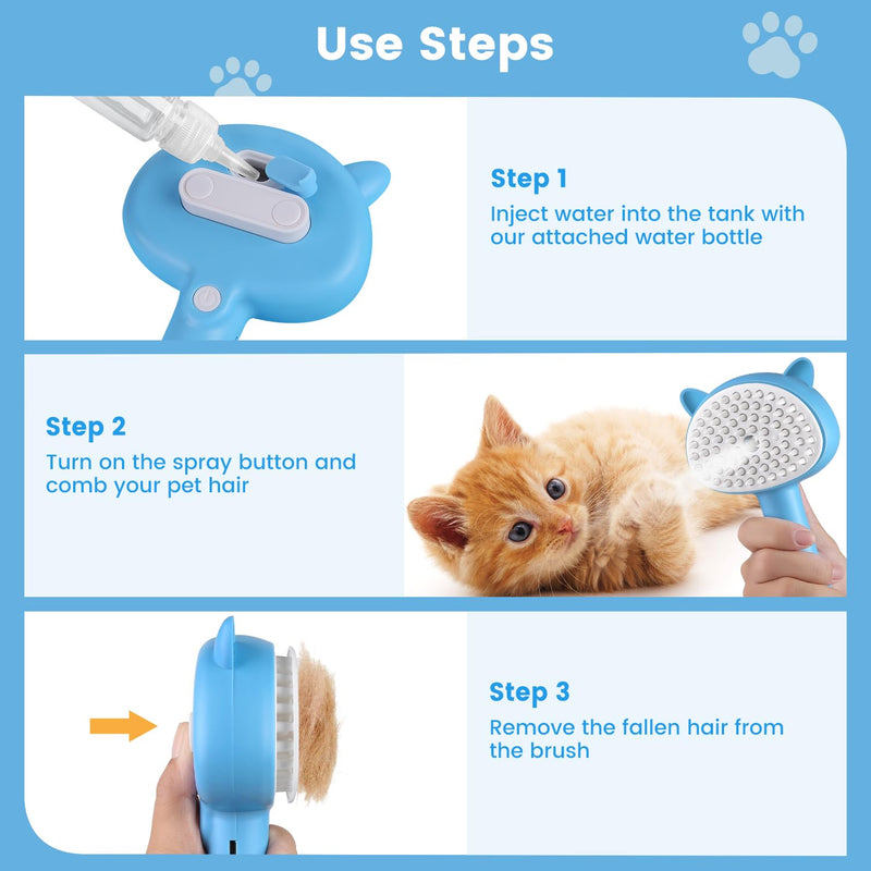 Cat Steam Brush, Cat Spray Brush for Shedding, Pet Steam Brush for Long & Short Haired Cats & Dogs, Spritz Defur Comb for Cats, Self-Cleaning Cat Hair Brush Removal Comb with Soft Bristles - BeesActive Australia