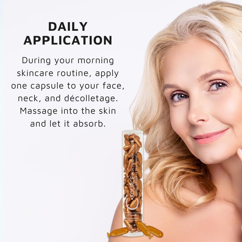 C-Source 12% Vitamin C Serum Capsules for Face by Adrien Arpel, Daily Facial Serum Helps Smooth Fine Lines and Wrinkles, Reduce Appearance of Dark Spots, 30 Capsules