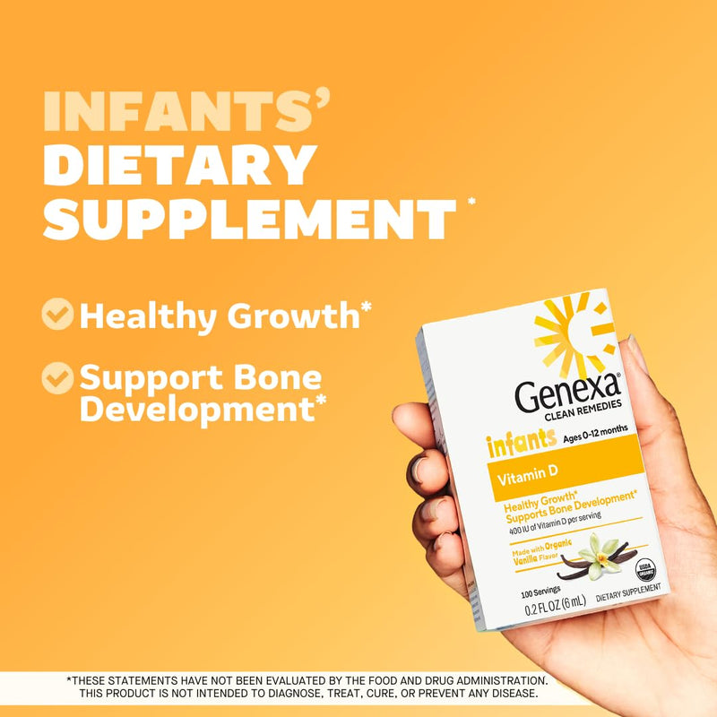 Genexa Vitamin D Drops for Infants & Newborn, Made Clean, 300 Servings | Dye Free, 0% Artificial Additives, Organic, Gluten Free, Non-GMO, Supports Growth & Bone Development in Babies & Toddlers 1 Count (Pack of 3)