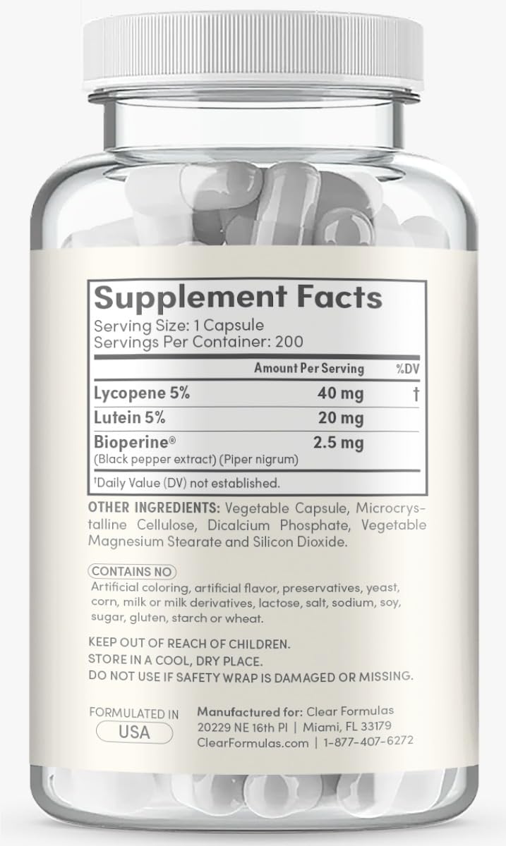 Lutein & Lycopene Carotenoids Supplement - High Absorption Lutein and Lycopene Supplements for Men & Women for Antioxidant Skin and Eye Health Support - Formulated in American cGMP Lab (200 Capsules) Lutein & Lycopene