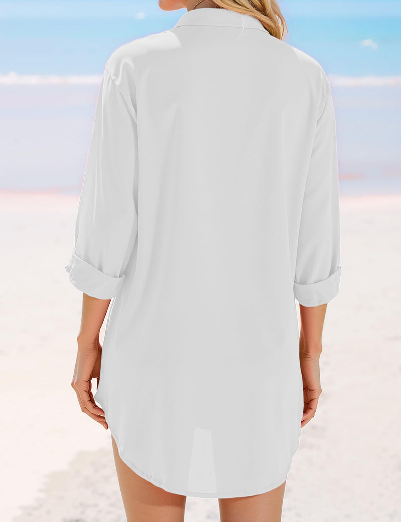 Swimsuit Coverups for Women Bathing Suits Cover Ups, 3/4 Sleeve Bikini Cover Up Beach Dress White X-Large