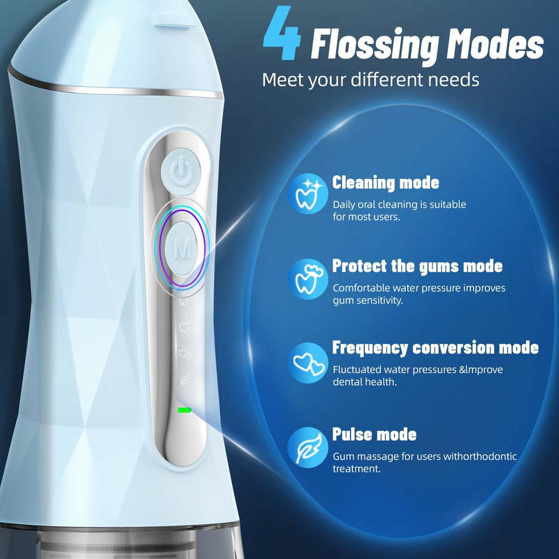 Water Dental Flosser Pick for Teeth Portable Oral Irrigator Rechargeable Travel Irrigation Cleaner 320ML Electric Flossing, IPX8 Waterproof, Waterproof Flossing Cleaning Picks for Home Travel (Blue) Blue