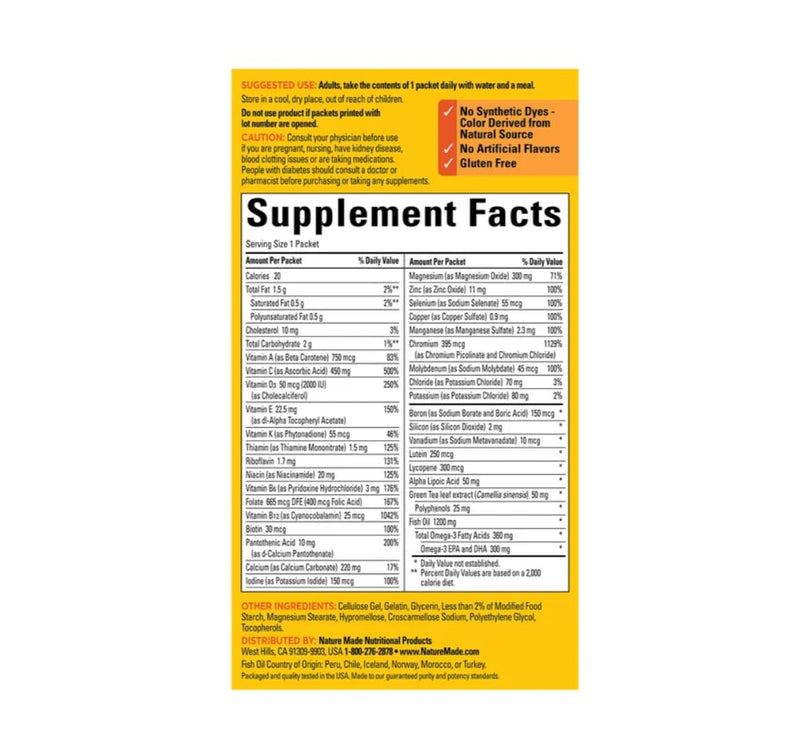 Nature Made Daily Diabetes Health Pack, Dietary Supplement for Nutritional Support, 60 Packets