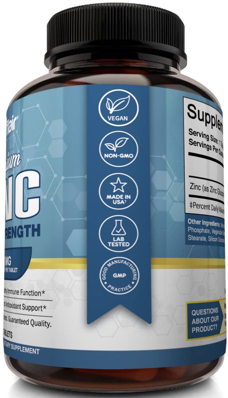 NutriFlair Zinc Gluconate 50mg, 100 Tablets - High Potency Immune System Booster Supplement Pills, Immunity Defense, Powerful Natural Antioxidant, Non-GMO, Compare with zinc picolinate, citrate, oxide