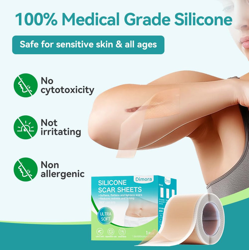 Dimora Medical Grade Silicone Scar Sheets -Ultra Soft Silicone Scar Tape (1.6‚Äùx60" Roll), Hypoallergenic Scar Removal Treatment for Surgical Scars, C Section, Tummy Tuck, Keloid Treatment scar sheet-60" - BeesActive Australia