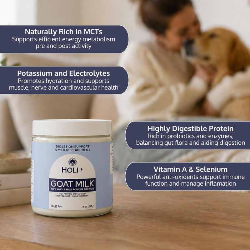 HOLI Goat Milk Powder - Dog Milk Replacer for Puppies, Adults, and Seniors. Whole Goat Milk Rich in MCTs for Activity Support and Muscle Recovery - Supports Digestion and Immune Health, 15 Ounce Natural 15 Ounce (Pack of 1)
