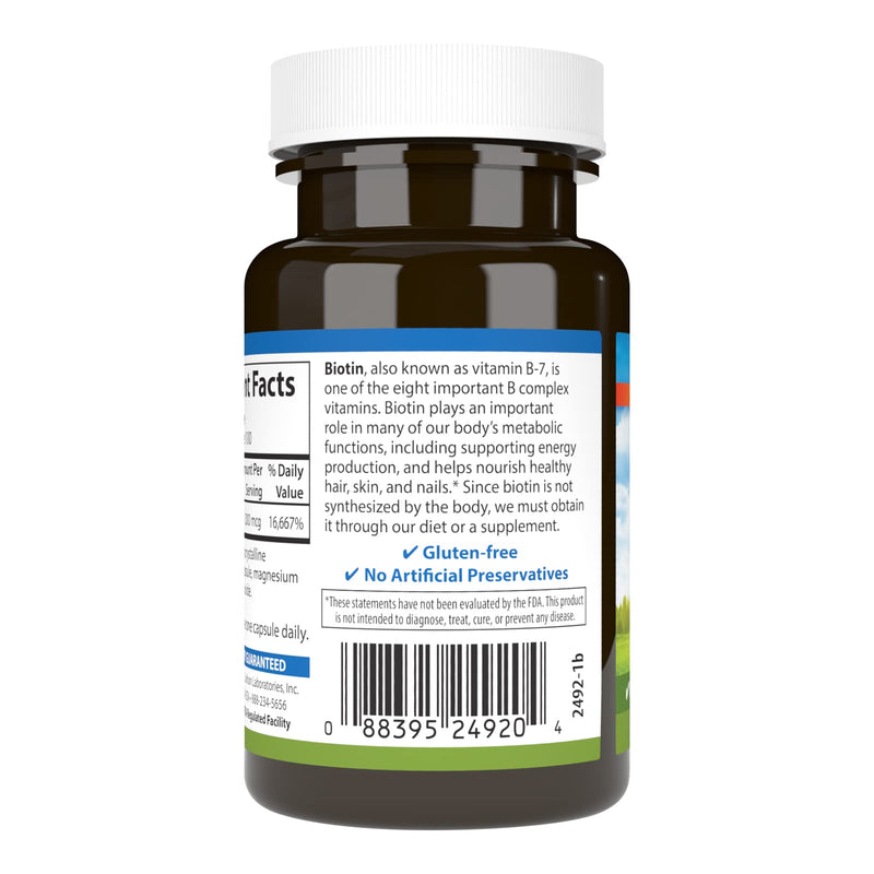 Carlson Biotin, 5000 mcg, Healthy Hair, Strong Nails, 100 Capsules | Skin health; Energy Production 100 Count (Pack of 1)