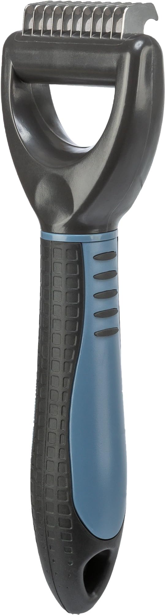 TRIXIE fur detangler for detangling and thinning - cuts small tangles - smoothes top hair and undercoat - 1 cm tine length - rubberized plastic handle - 6 x 18 cm - black/blue - 24242 - BeesActive Australia