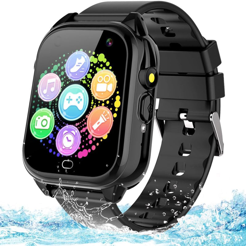 Waterproof Kids Smart Watch for 3-12 Years Old Boys Girls Toys with 26 Game Video Camera Pedometer Music Player Alarm Clock Calculator 1.44'' HD Touchscreen Electronic Learning Toys Birthdays Gifts 1.Black - BeesActive Australia