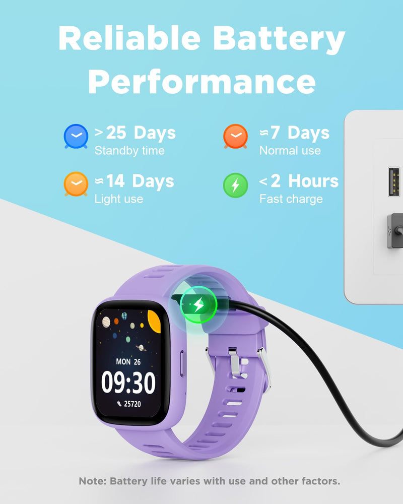 BIGGERFIVE Smart Watch for Kids, 1.8" Fitness Tracker Watch Pedometer, Heart Rate, IP68 Waterproof, Sleep Monitor, Calorie Step Counter, 5 Puzzle Games with/Without APP for Girls Teens 5-16 Lilac - BeesActive Australia