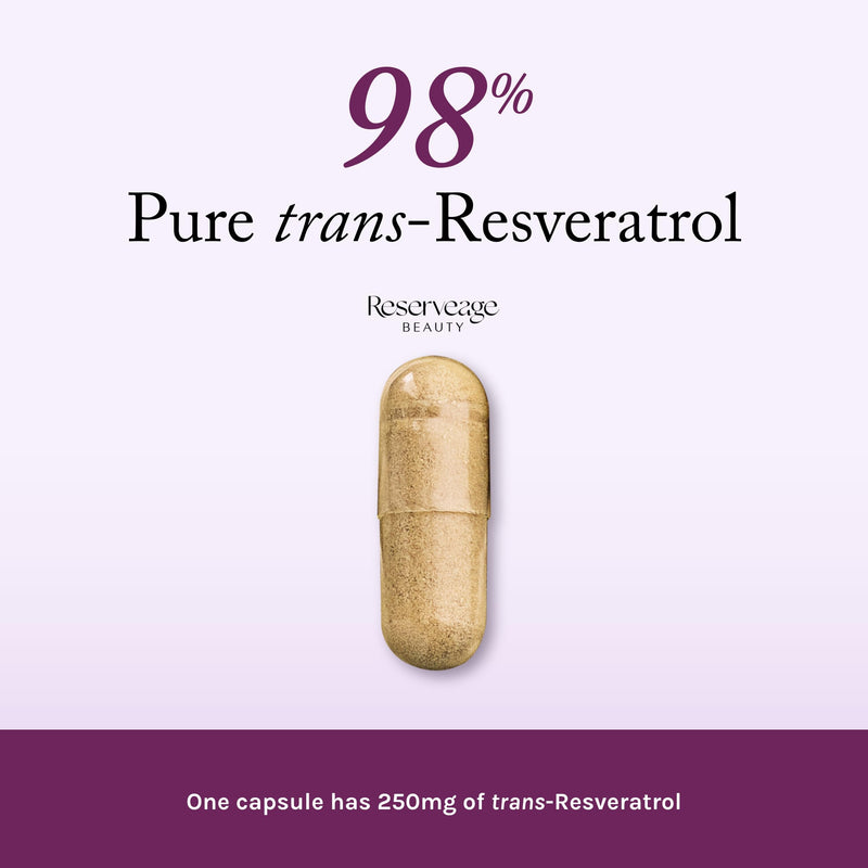 Reserveage Beauty Resveratrol 250 mg - Best Trans-Resveratrol - Vegan Antioxidant Supplement for Cellular & Heart Health - Aids Healthy Aging & Immune Health - 60 Vegetable Capsules 60 Count (Pack of 1)
