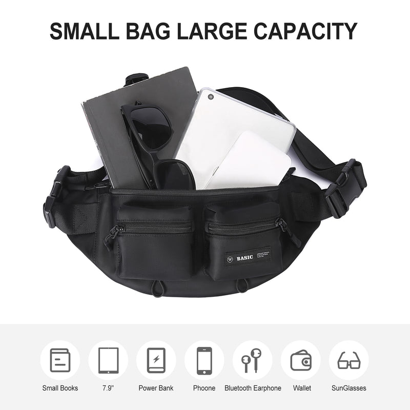 Fanny Pack for Women Men Crossbody Bag with 6-Zipper Pocket Adjustable Strap Black Fanny Packs Sling bag for Men Outdoor Travel Sports Hiking Running A-Black