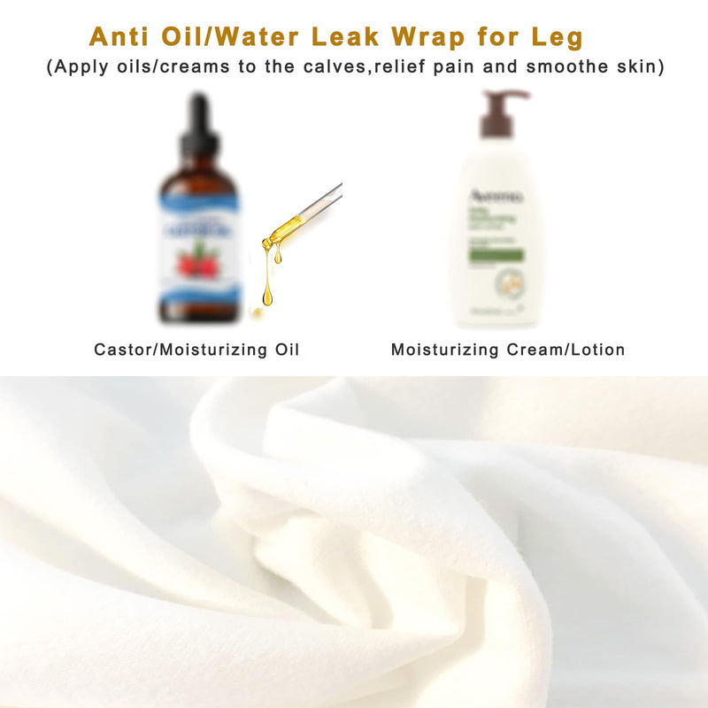 Organic Cotton Moisturizing Leg Wraps for Dry Cracked Skin Applying Oil/Lotion/Cream/Ointment, Hydrate Smoothe Soften Skin, Adjustable Castor Oil Packs Sleeve for Leg/Calf, Waterproof & Anti Oil Leak Large-circumference: 15.8-18.2 Inch(40-47cm) - BeesActive Australia