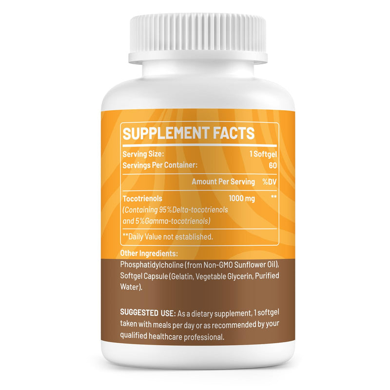 Liposomal Vitamin E Tocotrienols 1000mg - High Potency Tocotrienol Supplements,95% Delta & 5% Gamma Tocotrienols Capsules 60 Count (Pack of 1)