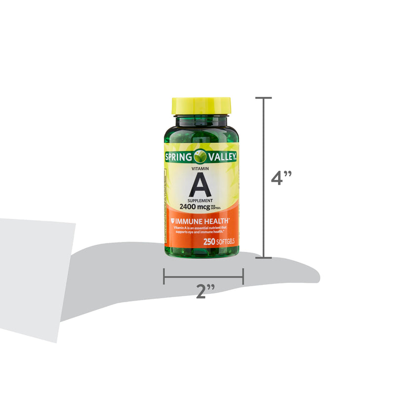Spring Valley, Vitamin A Softgels, 2400 mcg, 250 Count + Portable Pill Container (2 Items) - BeesActive Australia