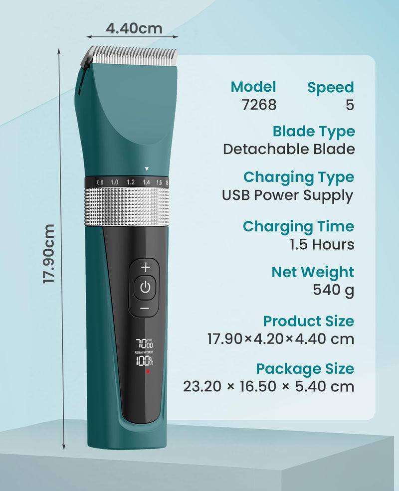 oneisall Cat Clippers for Matted Hair, 5-Speed Quiet Cat Grooming kit, Cordless Cat Shaver for Long Hair,Waterproof Cat Hair Trimmer, Pet Clippers for Cats(Green) Green - BeesActive Australia