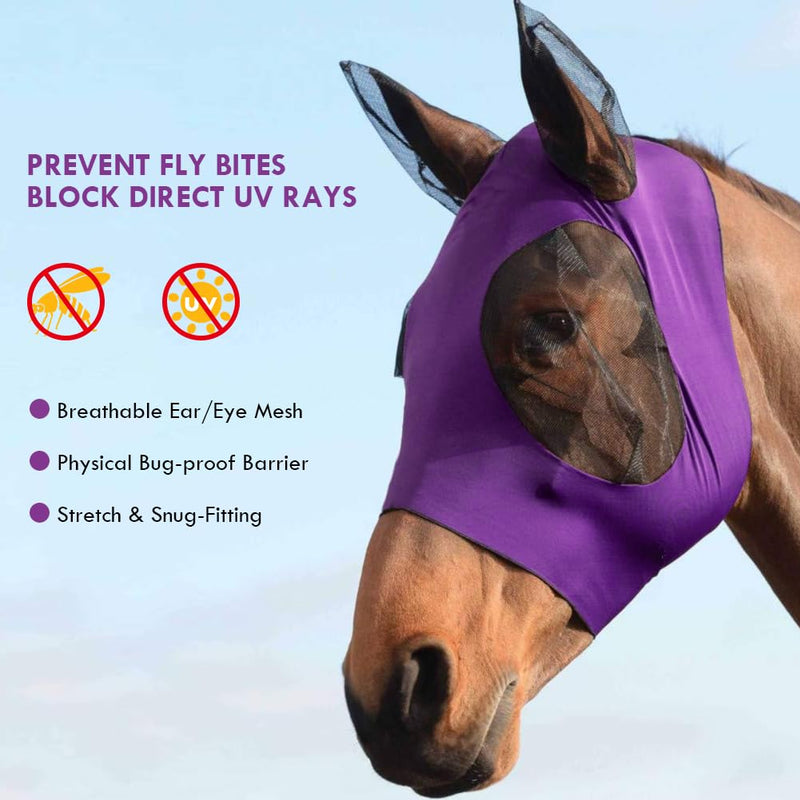 Adiwo Fly Mask Horse UV Protection, Super Comfort Stretchy Horse Fly Mask with Large Eye Space Elastic Horse Fly Mask with Ear Protection Fly Hood Horse Fly Mask Breathable Skin-Friendly Purple - BeesActive Australia