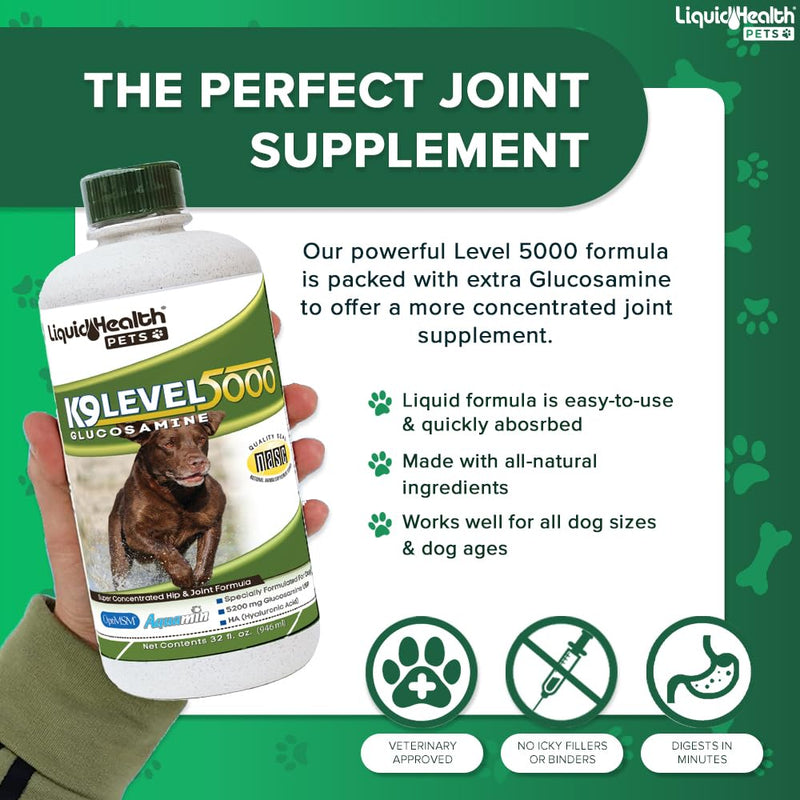 LIQUIDHEALTH Pets K9 Level 5000 Glucosamine Chondroitin Hip & Joint Formula & K9 Complete 8-in-1 Multivitamin for Dogs & Puppies - Pet Supplement Bundle for Joint Health, Mobility, Immune Support - PawsPlanet Australia