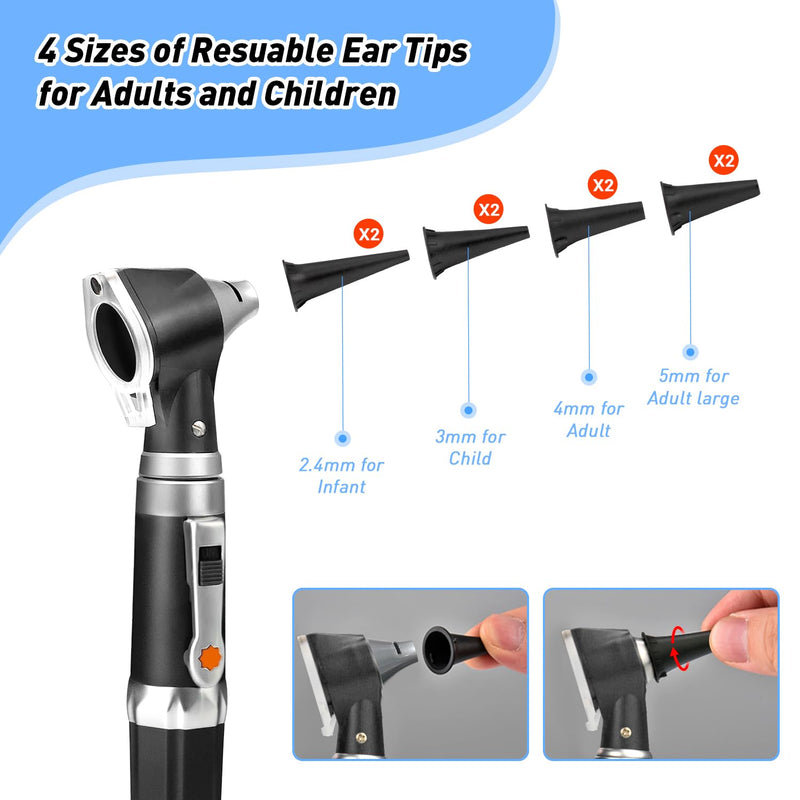 Scian Otoscope - Ear Scope with Light, Ear Infection Detector and Pocket Ear Checker Kit with 3X Magnify Lens, Suitable for Kids, Adults, Doctors, Pets(Black) Black - BeesActive Australia