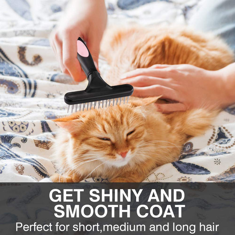 Pet Grooming Rake - Double Row Pins Shedding and Dematting Undercoat Rake Comb for Dogs and Cats - Safe Grooming & Deshedding Brush - Comb Out Mats & Tangles Easily Pink - BeesActive Australia