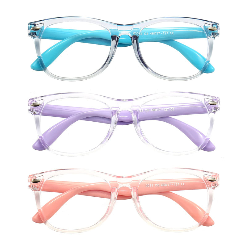 3 Pack kids Blue Light Blocking Glasses for girls boys Computer Blue Light Blocking Glasses For Age 3-11 (Light blue + Light purple + Light pink) Light Blue + Light Purple + Light Pink - BeesActive Australia