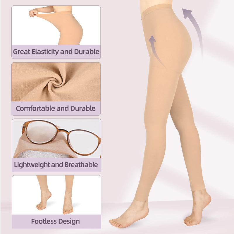 Compression Pantyhose for Women & Men, Footless 20-30mmHg Medical Graduated Compression Leggings, Waist High Support Tights, Opaque Stockings for Varicose Veins Edema Post Surgery Large 1 Pair-beige - BeesActive Australia