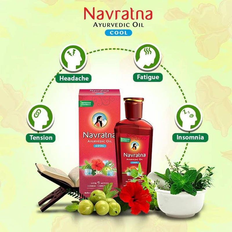 Ayurvedic Cool Oil | With 9 Active Herbal Ingredient | Relaxing Head Massage Oil | Quick Relief from Headache & Body Ache | 16.91 FL Oz/500