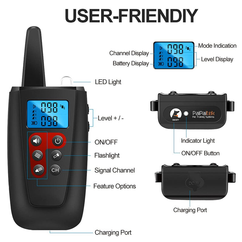 Paipaitek No Shock Dog Training Collar, 3300ft Range Vibrating Dog Collar, IPX7 Waterproof Dog Training Collar with Remote, only Sound and Vibration Collar for Training Dogs Black - BeesActive Australia