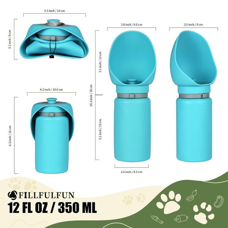 Dog Water Bottle 550ml with Extra-Wide Drinking Cup Foldable Bowl Food Grade Silicone Leak-Proof Extremely Compact for Pet Outdoor Sports Walking Hiking Camping Travel Cyan - BeesActive Australia
