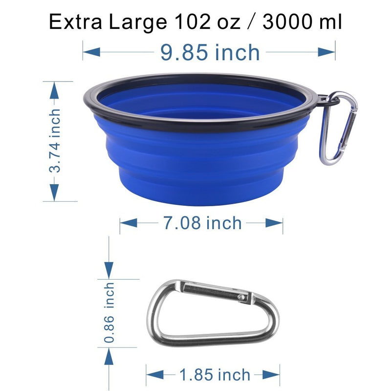 Extra Large Collapsible Dog Bowl, XL Travel Dog Bowl, Foldable Travel Water Dish, 102oz X-large Portable Collapsable Traveling Bowls with Carabiner for Dogs Walking, Hiking (Blue) Extra Large, 102oz 102oz-Blue - BeesActive Australia