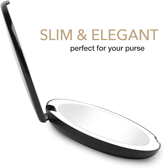 Fancii Compact Mirror, Vanity Mirror, 10x Magnifier, Double Sided Mirror with LED Light, Battery Natural Light, 5" Large Mirror, Makeup Mirror, Black (Lumi) -  Australia