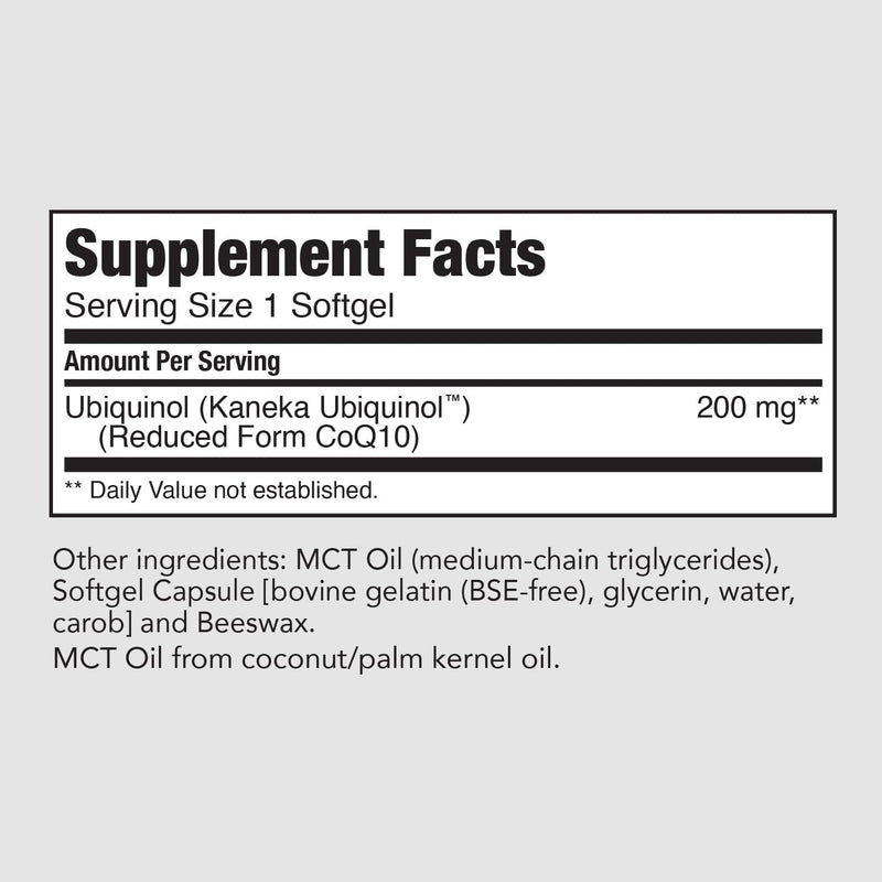 PureFormulas Ubiquinol 200mg for Heart Health & Cellular Energy, Active CoQ10 Form, Enhanced Absorption with MCT Oil, Non-GMO & Gluten-Free - 60 Softgels
