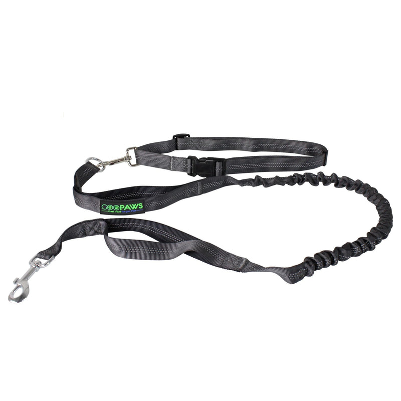 JESPET Hands Free Dog Leash for Running, Walking, Hiking Jogging for Medium & Large Dogs up to 150lbs, Durable Dual Handle Waist Leash with Reflective Bungee and Adjustable Waist (Black) Black - BeesActive Australia
