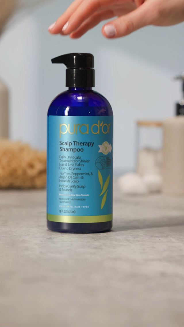 PURA D'OR Scalp Therapy Shampoo for Dryness and Buildup Care, 16oz Tea Tree Peppermint 16 Count (Pack of 1)