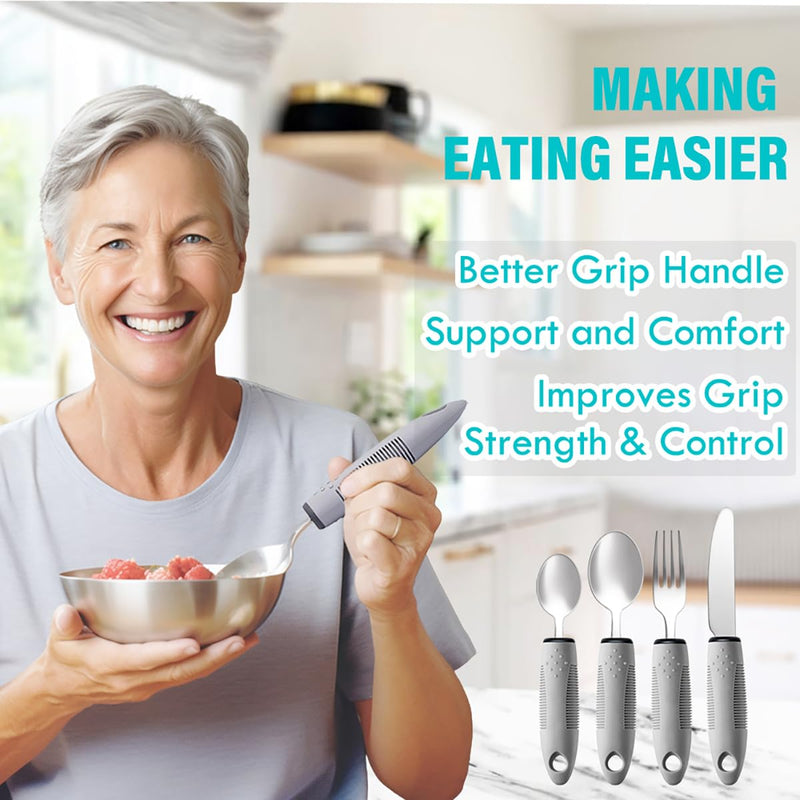 Adaptive Utensils, Adaptive Utensils 4pcs for Hand Tremors,Elderly, Arthritis,Parkinsons-Built Up Utensils for Adults–Easy Grip Aids Handle–2.5oz Each Weighted Silverware for Hand Tremors - BeesActive Australia