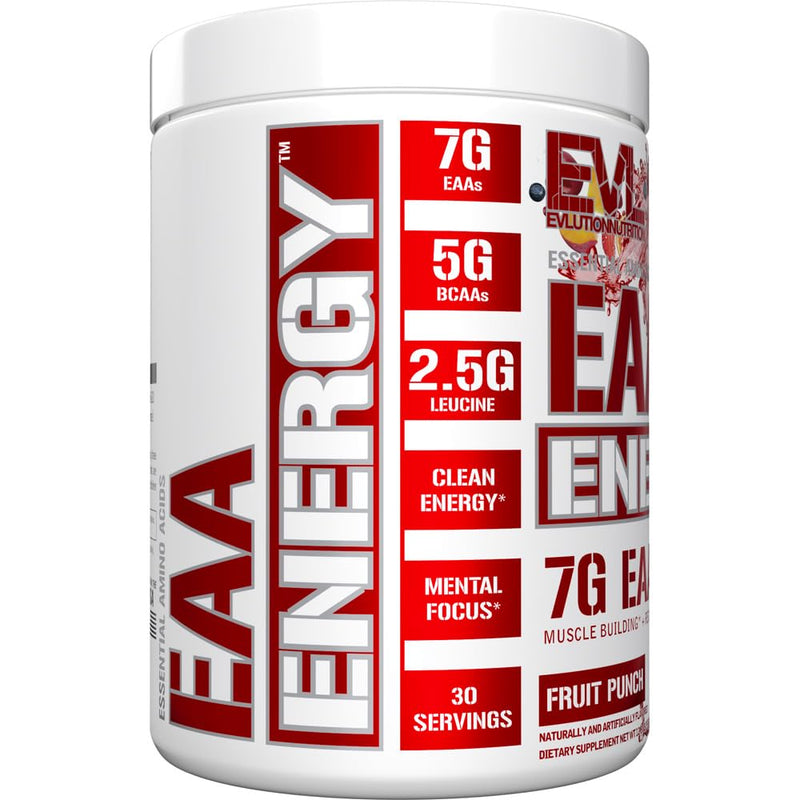 EVL EAA Essential Amino Acids Powder Pre & Post Workout - 30 Servings | 7g EAA formula with 5g BCAAs supports muscle recovery, energy and workout performance - Fruit Punch
