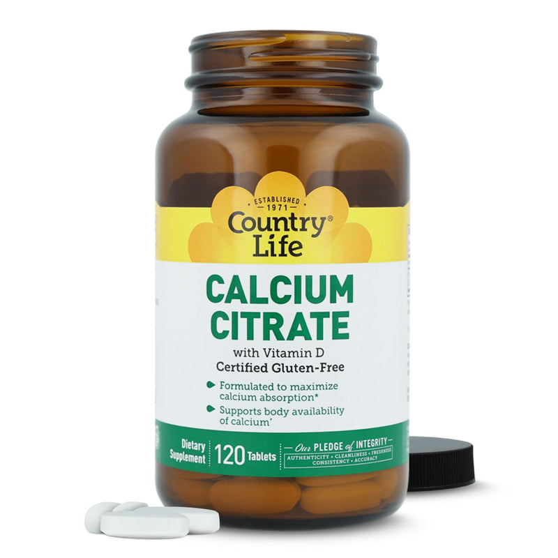 Country Life Calcium Citrate with Vitamin D, 500mg, 120 Tablets | Formulated to maximize calcium absorption*, Supports body availability of calcium*, Vegan, Gluten-Free, Halal & Kosher Parve 120 Count (Pack of 1)