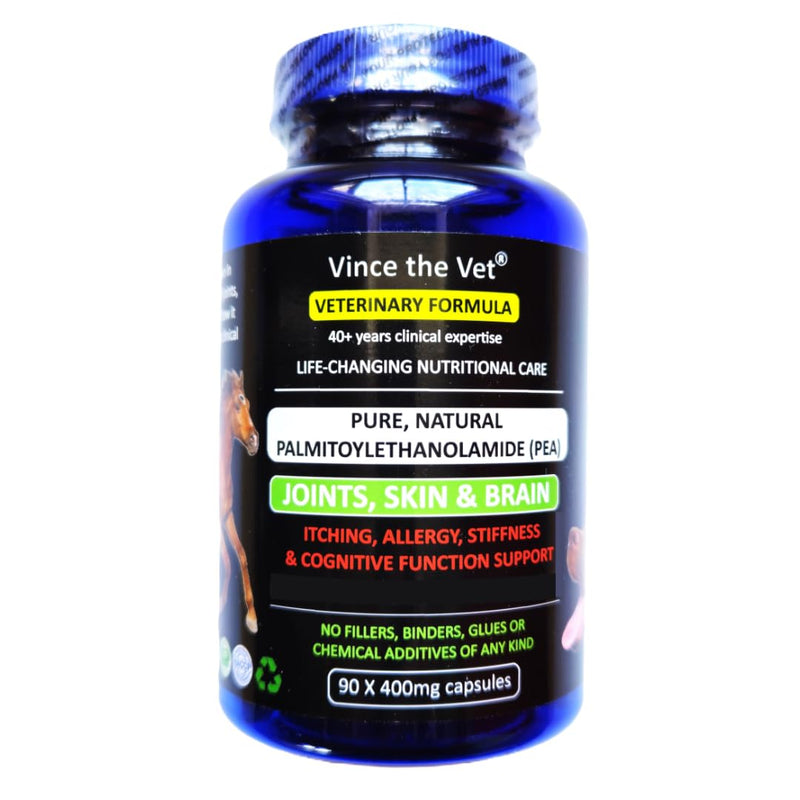 Pure & Natural Joint, Skin & Brain Support Capsules for Dogs, Cats & Horses (90 x 400mg), Optimum Potency Palmitoylethanolamide (PEA), for Itching, Allergy & Stiffness 90 x 400mg