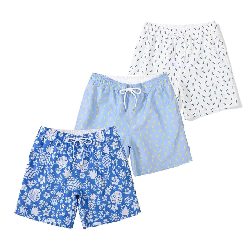 SUNDAY ROSE Mens Swim Trunks with Mesh Lining Quick Dry Swim Shorts Bathing Suit for Men Blue White/ Blue/ Beige Pineapple Small - BeesActive Australia