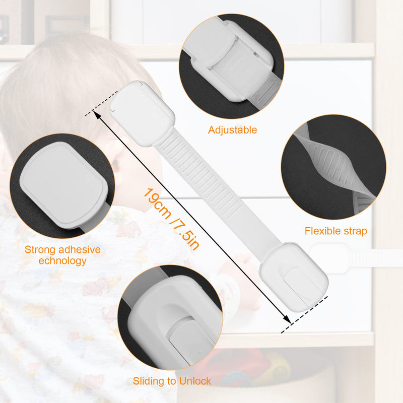 Child Safety Strap Locks 12 Pack Child Safety Locks Baby Proofing Drawers Locks Coolrunner Child Locks for Drawers, Cabinets, Dishwasher, No Tools or Drilling Required (White) White - BeesActive Australia
