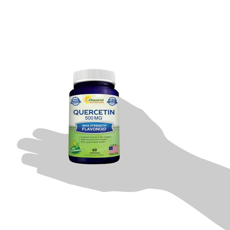 Quercetin 500mg Supplement - 60 Capsules - Dihydrate Powder Complex Pills | Max Strength Quercetin Dihydrate Supplements to Support Cardiovascular Health & Help Improve Immune Response 60 Count (Pack of 1)