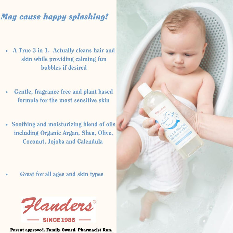 Flanders Bubble Bath - Shampoo & Wash 3-IN-1, Pharmacist Developed, Plant Based, Unscented, Clean Ingredients, Calming & Fun for Sensitive Skin, All Ages (15oz) 15 Fl Oz (Pack of 1) - BeesActive Australia