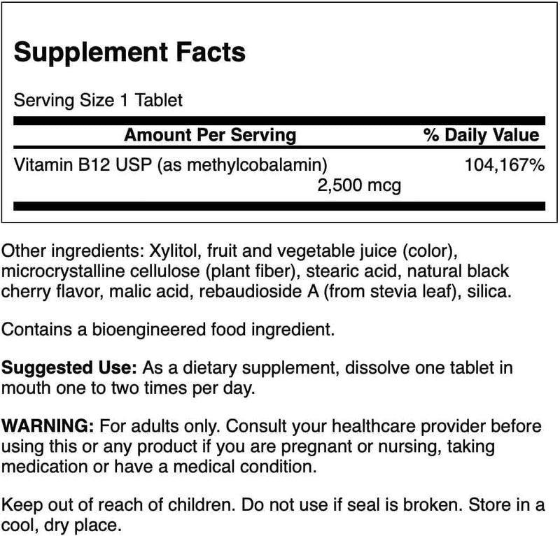 Swanson Methylcobalamin Vitamin B-12, 2.5 mg, 60 Tablets | High-Absorption Methylcobalamin Supporting Energy Metabolism, Essential for a Healthy Nervous System and Red Blood Cells 60 Count (Pack of 1)