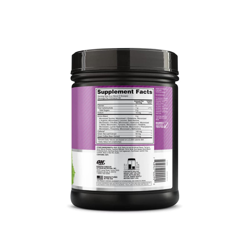 Optimum Nutrition, Amino Energy - Pre Workout with Green Tea, Bcaa, Amino Acids, Keto Friendly, Green Coffee Extract, Energy Powder - Concord Grape, 65 Servings 1.29 Pound (Pack of 1)