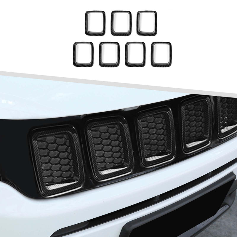 Jimen Compatible with Jeep Compass 2017-2020, 7PCS Front Grille Inserts Grill Cover Exterior Trim Accessories (Carbon Fiber) Carbon Fiber