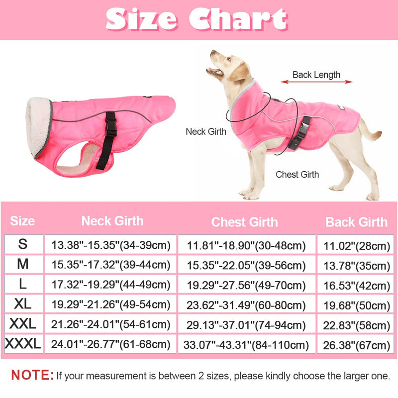 EMUST Dog Cold Weather Coats, Fleece Lining Small/Medium/Large Dog Jacket for Winter, Warm Waterproof Dog Winter Clothes for Large Dogs, Pink, XL X-Large - BeesActive Australia