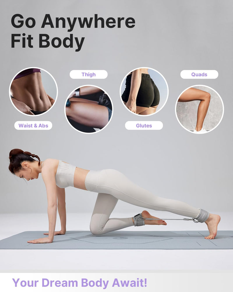 YOTTOY Ankle Resistance Bands with Cuffs, Adjustable Ankle Straps for Leg & Glute Workout, Butt Exercise Bands for Cable Machines Women, Perfect for Hip Fitness & Booty Training Grey - BeesActive Australia