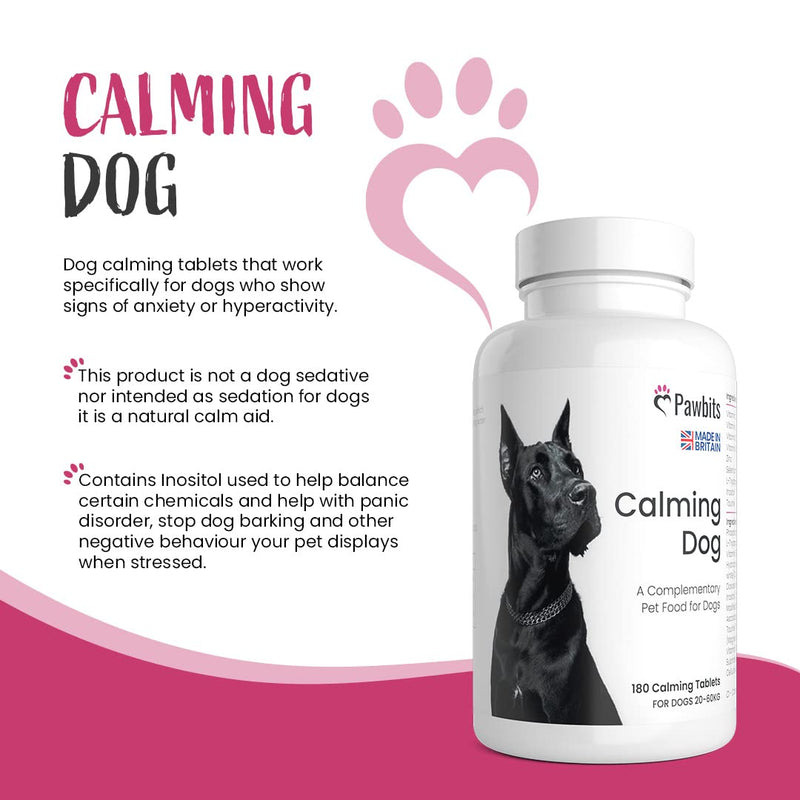 180 Pawbits Calming Tablets Supplement for Anxious & Hyperactive Dogs Calms Relaxes & Non-Sedative Dog Calming Tablets Fireworks, Behavioural Issues, Travel & Vet Visits Natural Calm Aid (180 tablets) 180 Tablets
