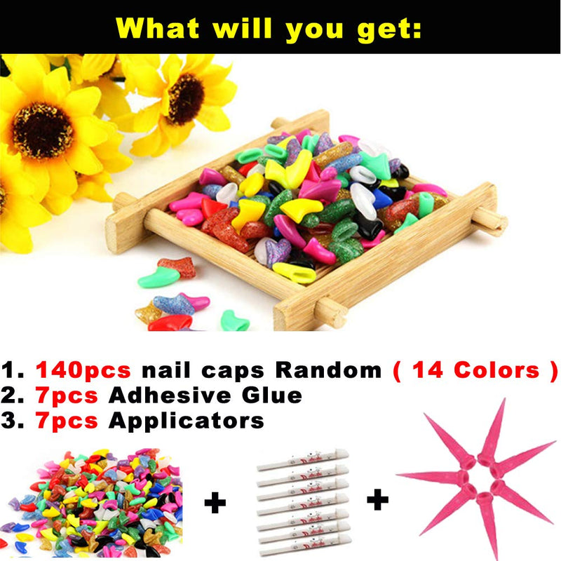 VICTHY 140pcs (14 Colors) Cat Nail Caps, Cat Claw Covers Cat Nail Covers with Adhesives and Applicators (Medium) Medium - BeesActive Australia