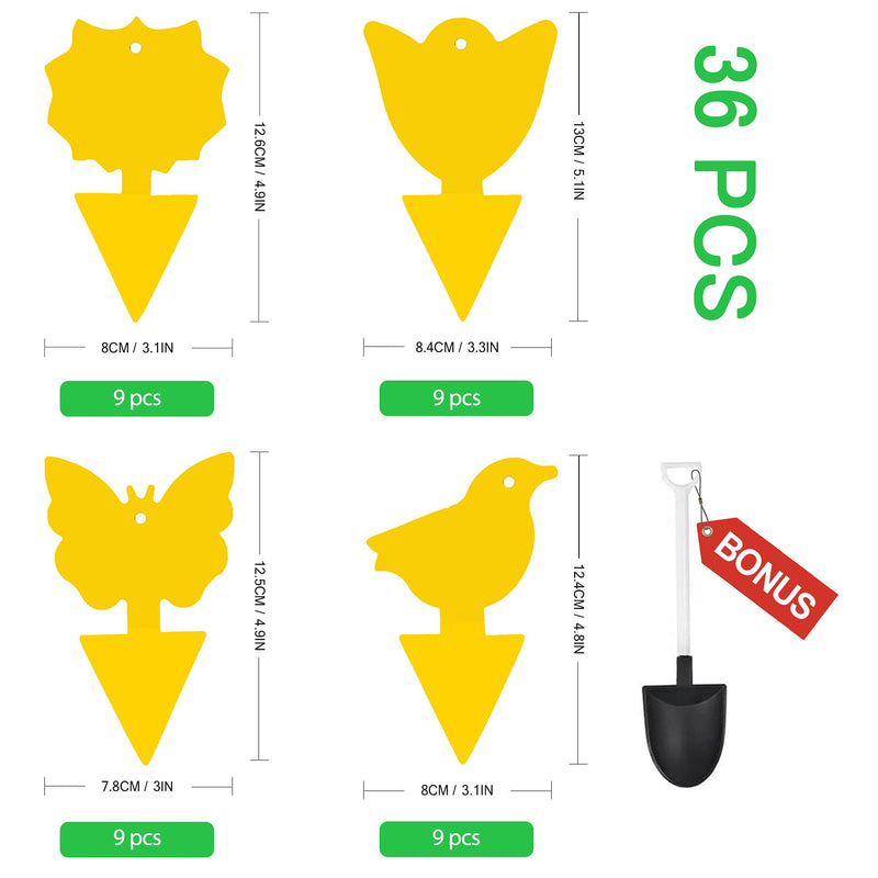 36 Pcs Classic Sticky Traps for Fungus Gnat (Plants), Fruit Fly, Whitefly, and Fly, Yellow Sticky Insect Catcher Traps for Indoor/Outdoor, Kitchen, and Plants, High-End Glue, Non-Toxic, 4 Shapes 1 36 Classic - BeesActive Australia